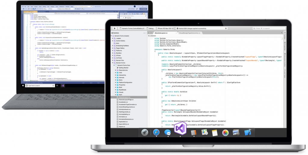 Captura de tela do Visual Studio no Windows 10 x MacOSX