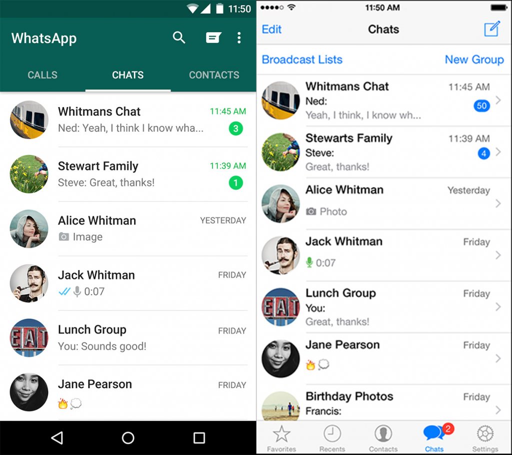 Screenshot do WhatsApp vs iOS
